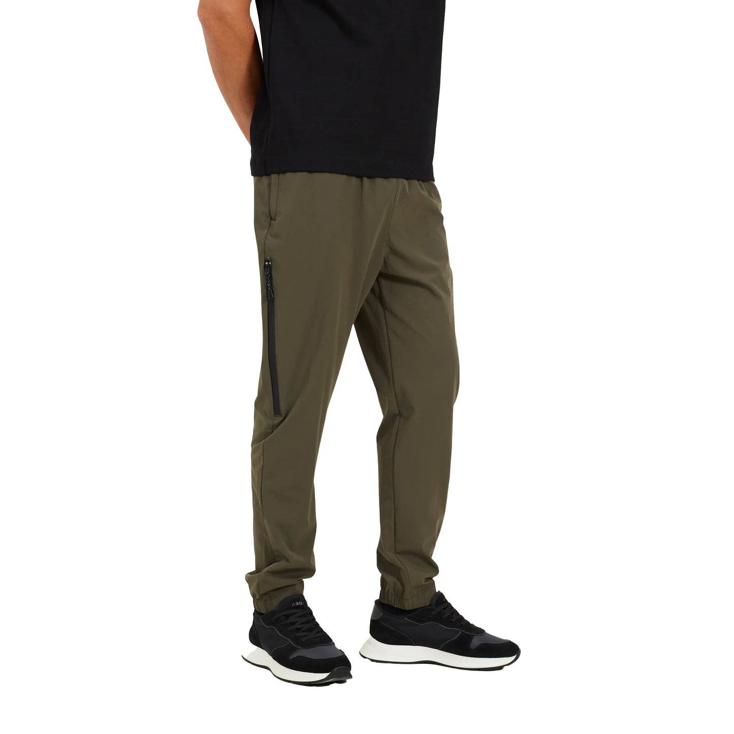 Khaki - Front - Brave Soul Mens Tech Zip Detail Trousers