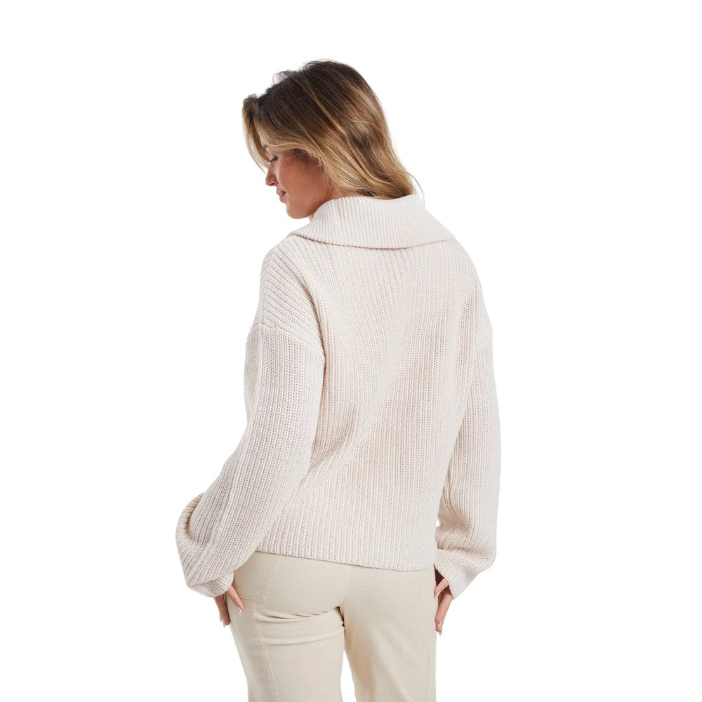 Stone - Back - Brave Soul Womens-Ladies Fisherman Knitted Zip Detail Jacket