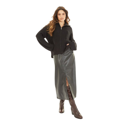 Black - Lifestyle - Brave Soul Womens-Ladies Fisherman Knitted Zip Detail Jacket