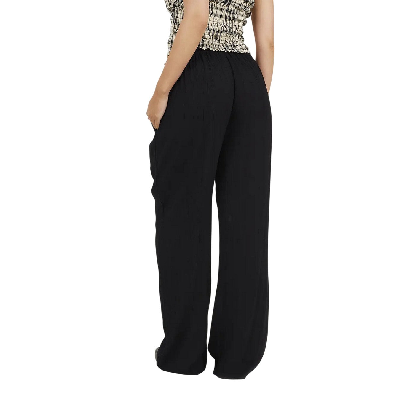 Black - Back - Brave Soul Womens-Ladies Viscose Crinkled Trousers