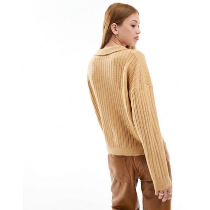 Biscuit - Back - Brave Soul Womens-Ladies Ribbed Polo Neck Jumper