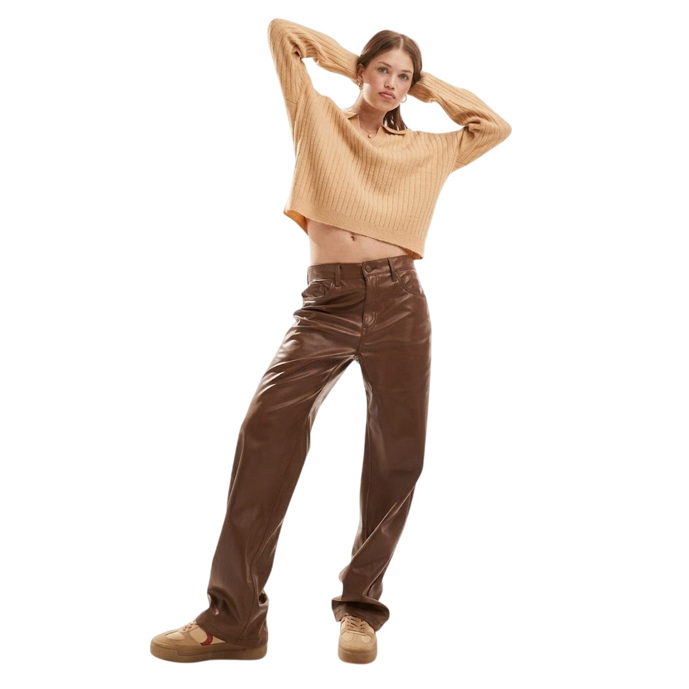 Biscuit - Side - Brave Soul Womens-Ladies Ribbed Polo Neck Jumper