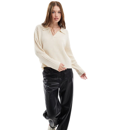 Cream - Front - Brave Soul Womens-Ladies Ribbed Polo Neck Jumper