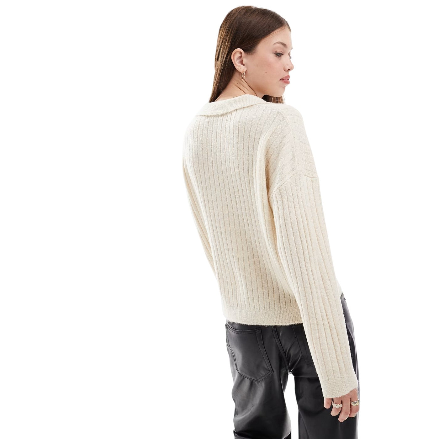 Cream - Back - Brave Soul Womens-Ladies Ribbed Polo Neck Jumper