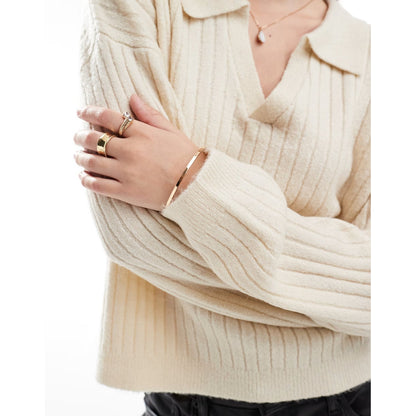 Cream - Side - Brave Soul Womens-Ladies Ribbed Polo Neck Jumper