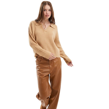 Biscuit - Front - Brave Soul Womens-Ladies Ribbed Polo Neck Jumper