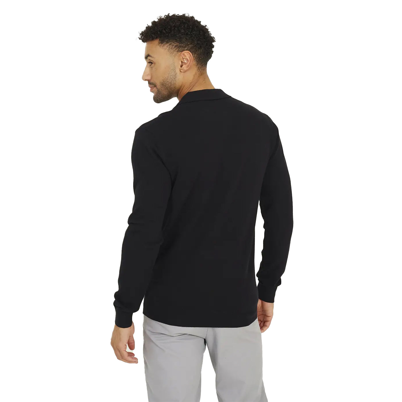Jet Black - Back - Brave Soul Mens Trophy Long-Sleeved Polo Shirt