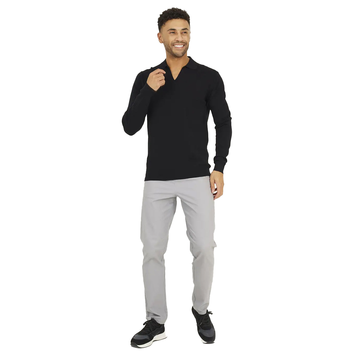 Jet Black - Lifestyle - Brave Soul Mens Trophy Long-Sleeved Polo Shirt