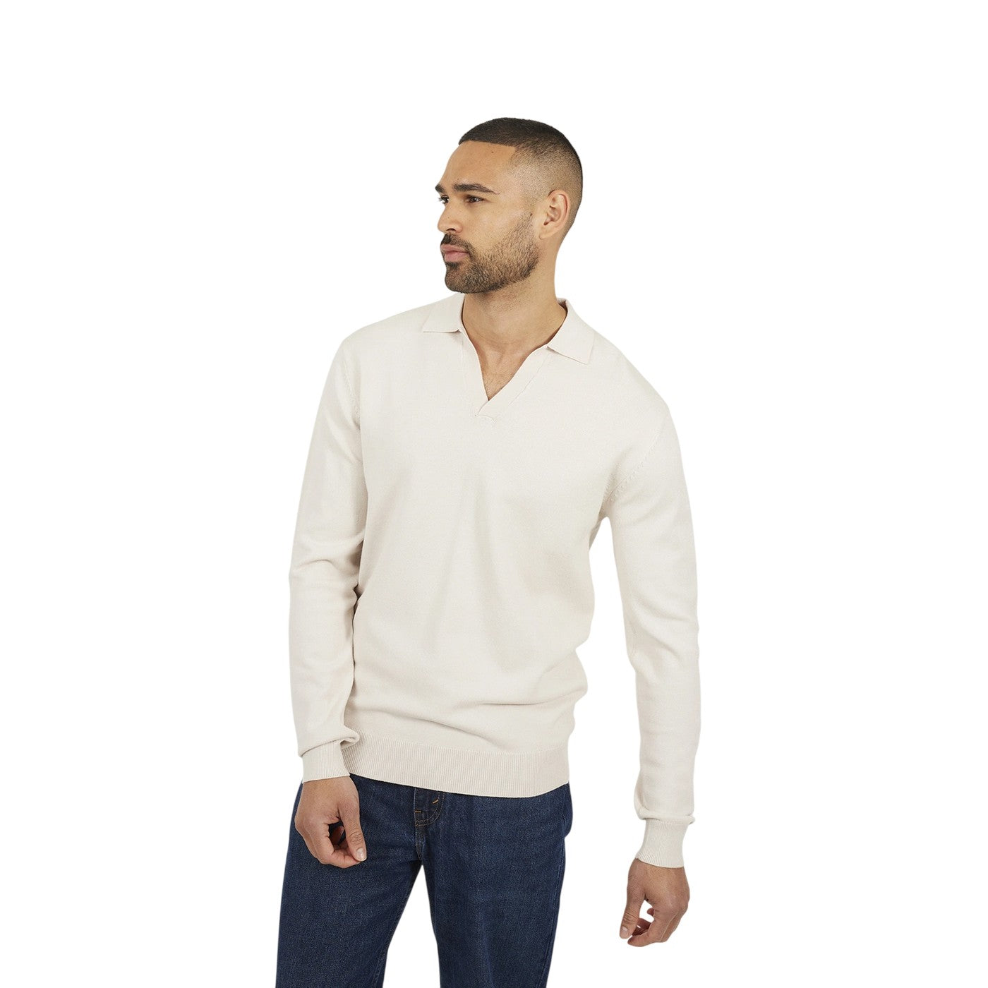 Cream - Front - Brave Soul Mens Trophy Long-Sleeved Polo Shirt