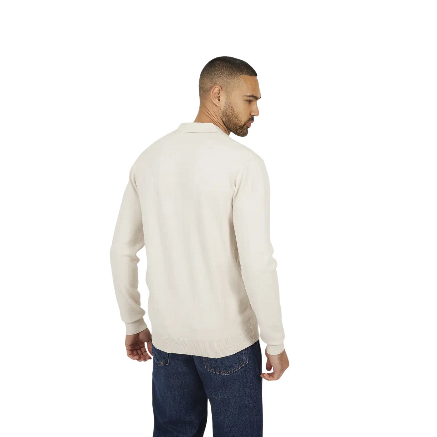 Cream - Back - Brave Soul Mens Trophy Long-Sleeved Polo Shirt