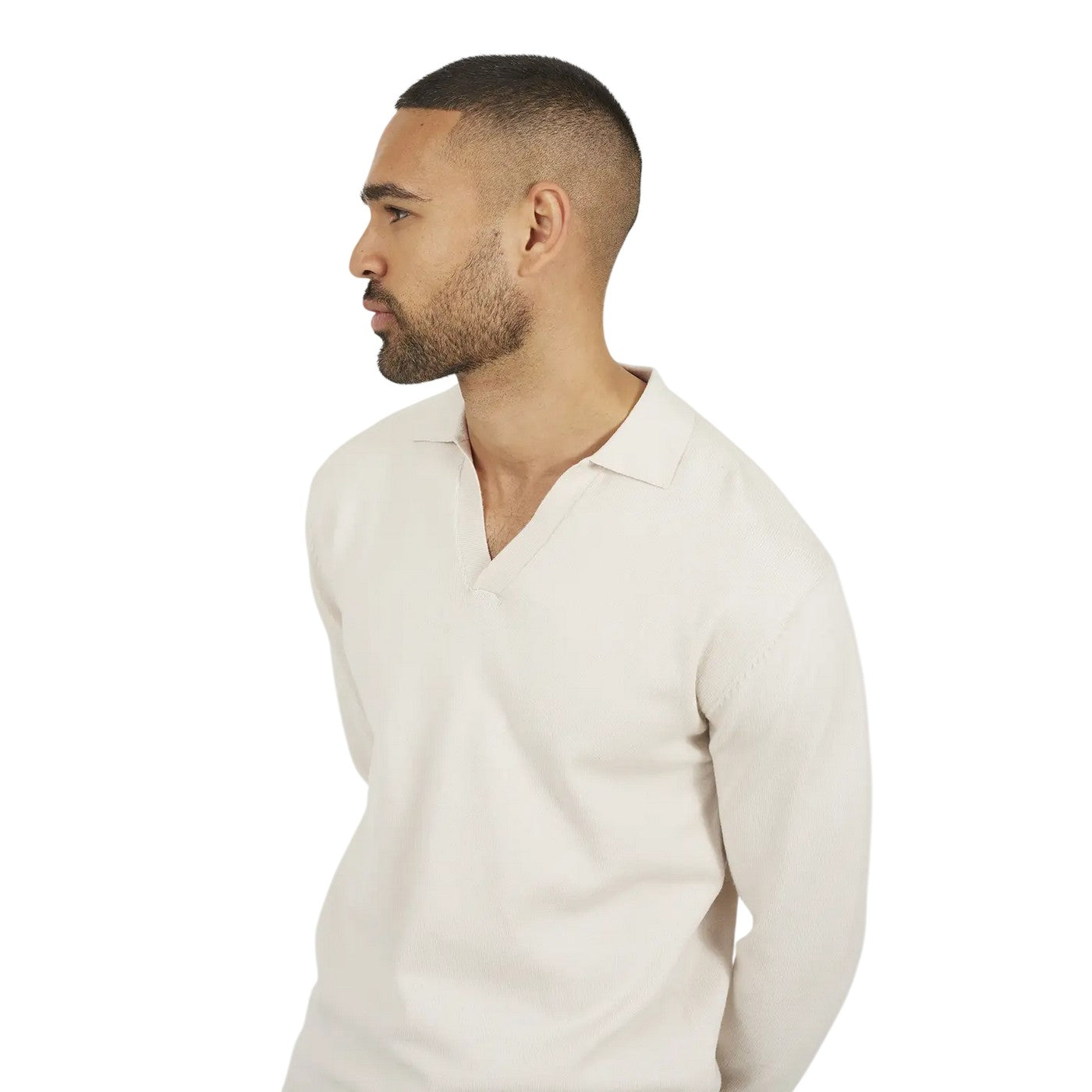 Cream - Side - Brave Soul Mens Trophy Long-Sleeved Polo Shirt
