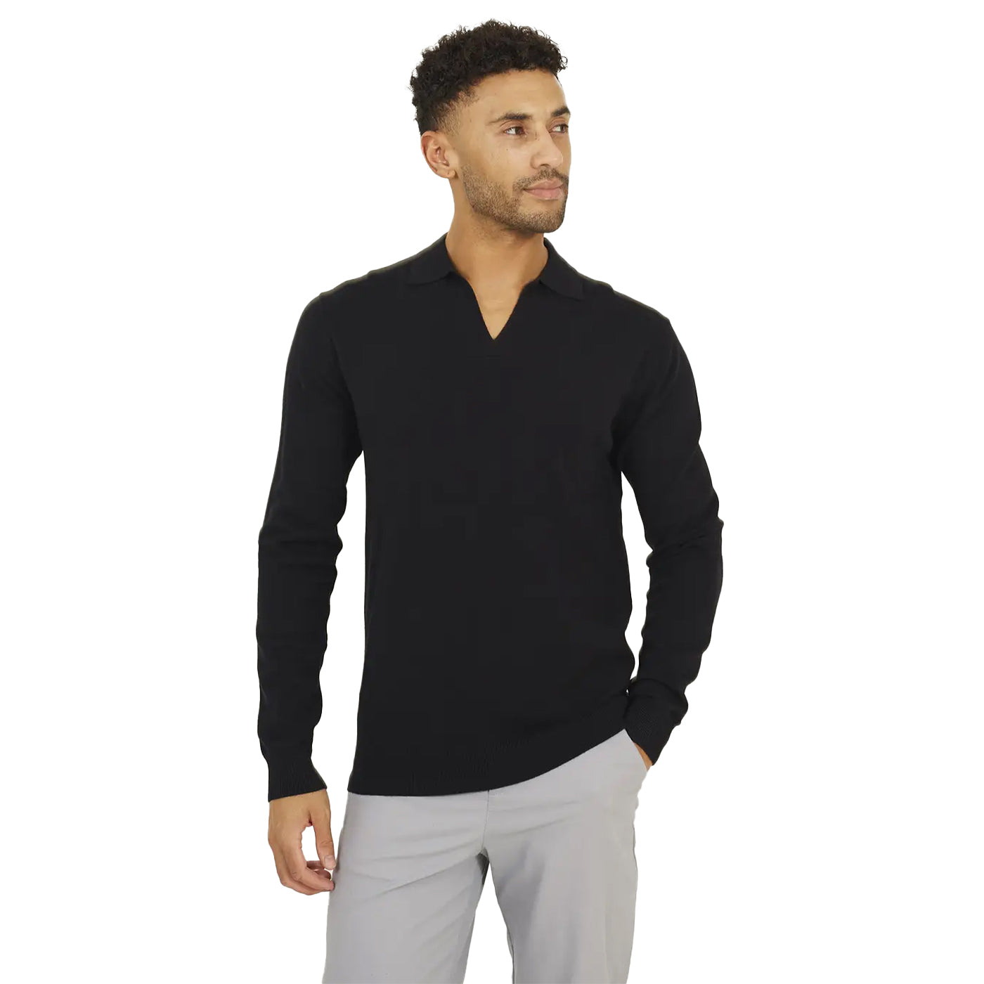 Jet Black - Front - Brave Soul Mens Trophy Long-Sleeved Polo Shirt