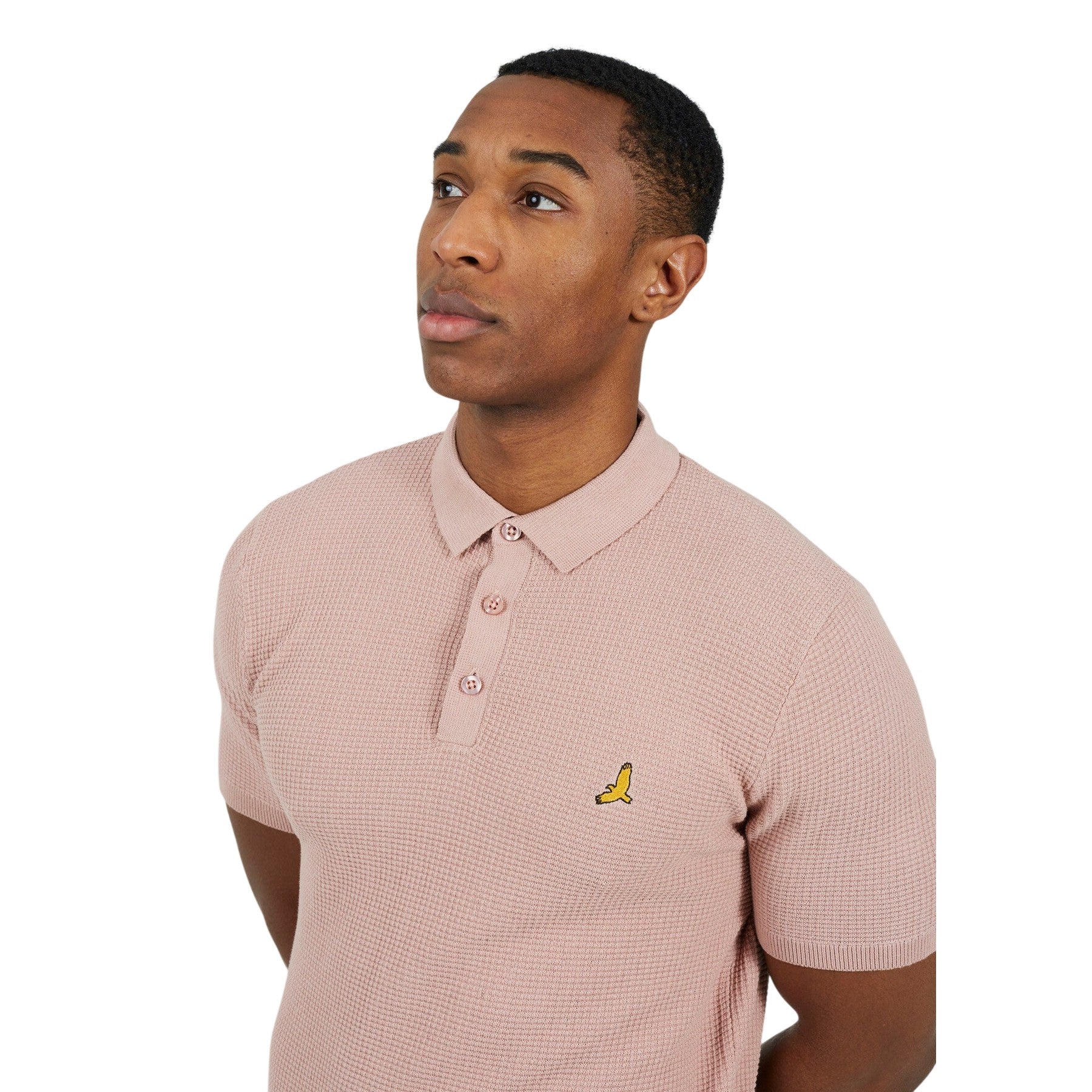 Dusky Pink - Back - Brave Soul Mens Knitted 3 Button Placket Polo Shirt