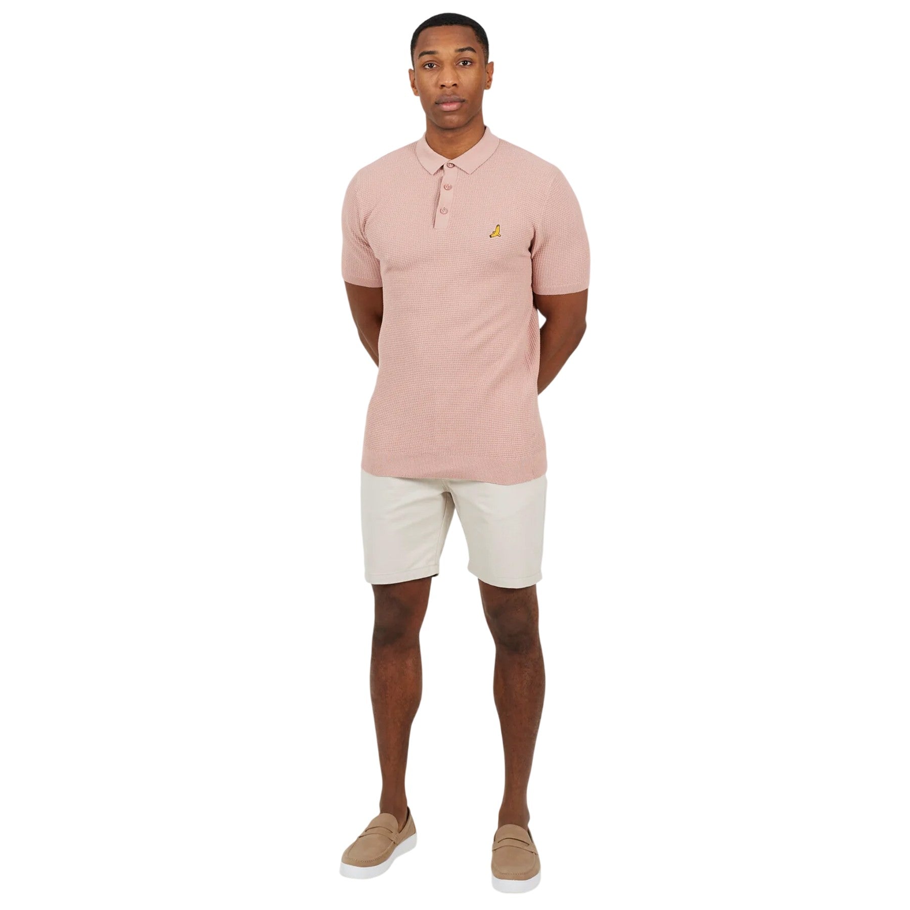 Dusky Pink - Side - Brave Soul Mens Knitted 3 Button Placket Polo Shirt