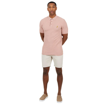 Dusky Pink - Side - Brave Soul Mens Knitted 3 Button Placket Polo Shirt
