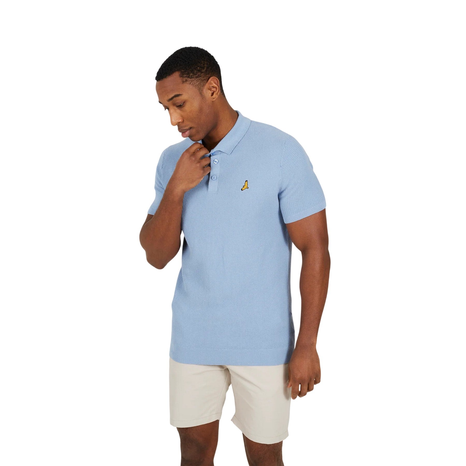 Baby Blue - Front - Brave Soul Mens Knitted 3 Button Placket Polo Shirt