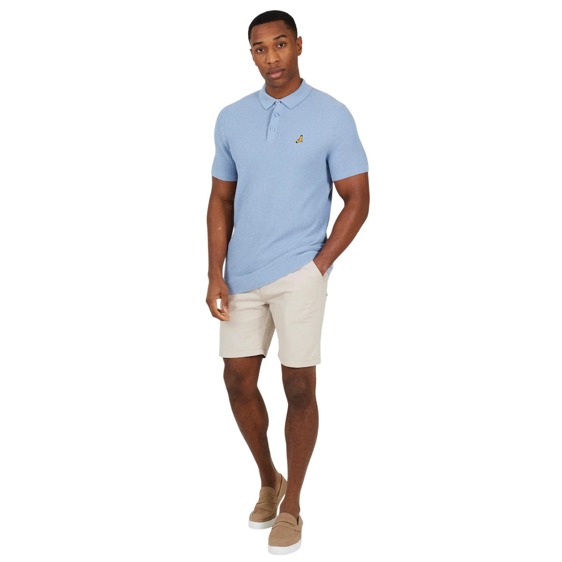 Baby Blue - Side - Brave Soul Mens Knitted 3 Button Placket Polo Shirt