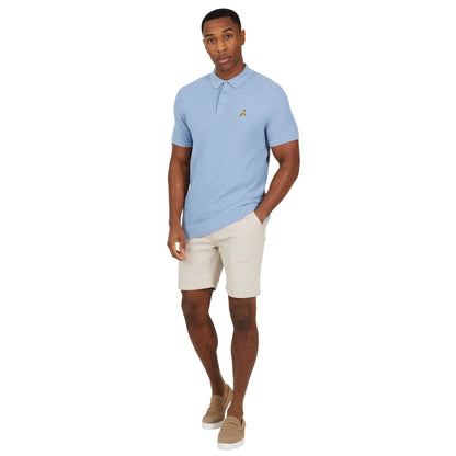 Baby Blue - Side - Brave Soul Mens Knitted 3 Button Placket Polo Shirt