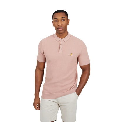 Dusky Pink - Front - Brave Soul Mens Knitted 3 Button Placket Polo Shirt