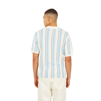 Cream-Light Green-Mid Green - Back - Brave Soul Mens Striped Knitted Polo Shirt