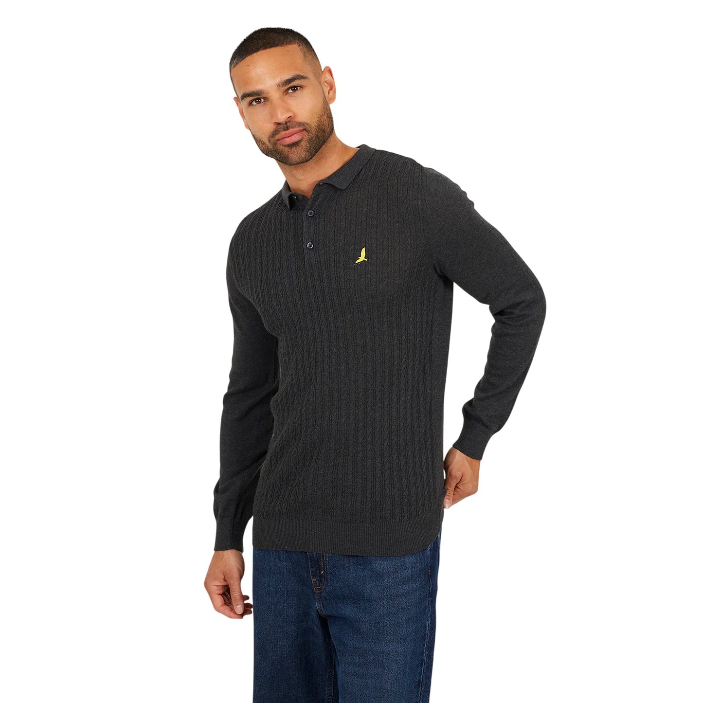 Charcoal Marl - Front - Brave Soul Mens Dillinger Knitted Long-Sleeved Jumper