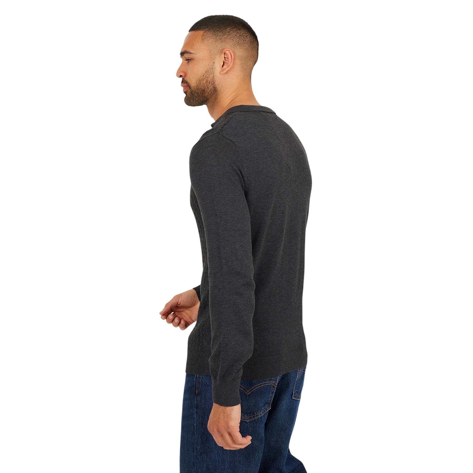 Charcoal Marl - Back - Brave Soul Mens Dillinger Knitted Long-Sleeved Jumper