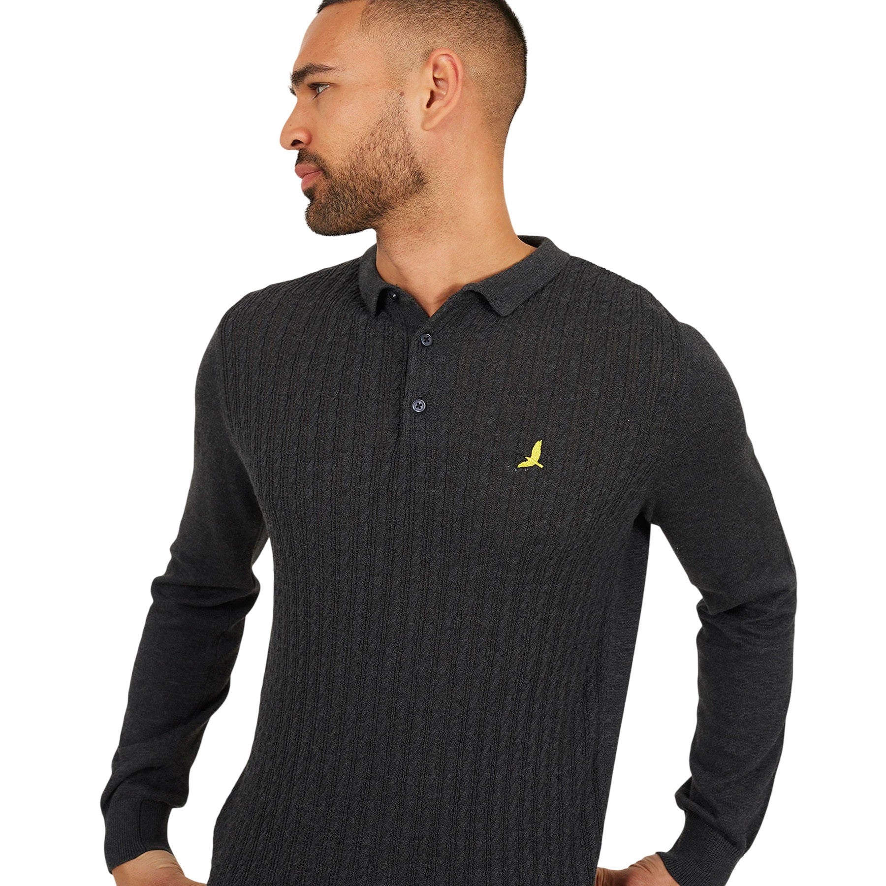 Charcoal Marl - Side - Brave Soul Mens Dillinger Knitted Long-Sleeved Jumper