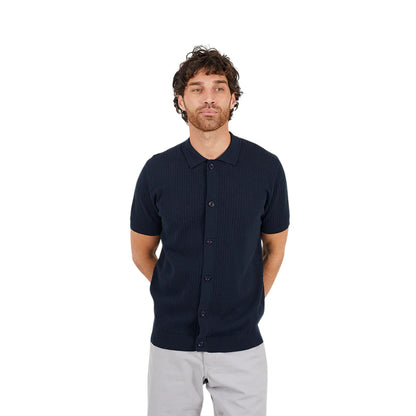 Midnight Navy - Front - Brave Soul Mens Knitted Button-Down Short-Sleeved Polo Shirt