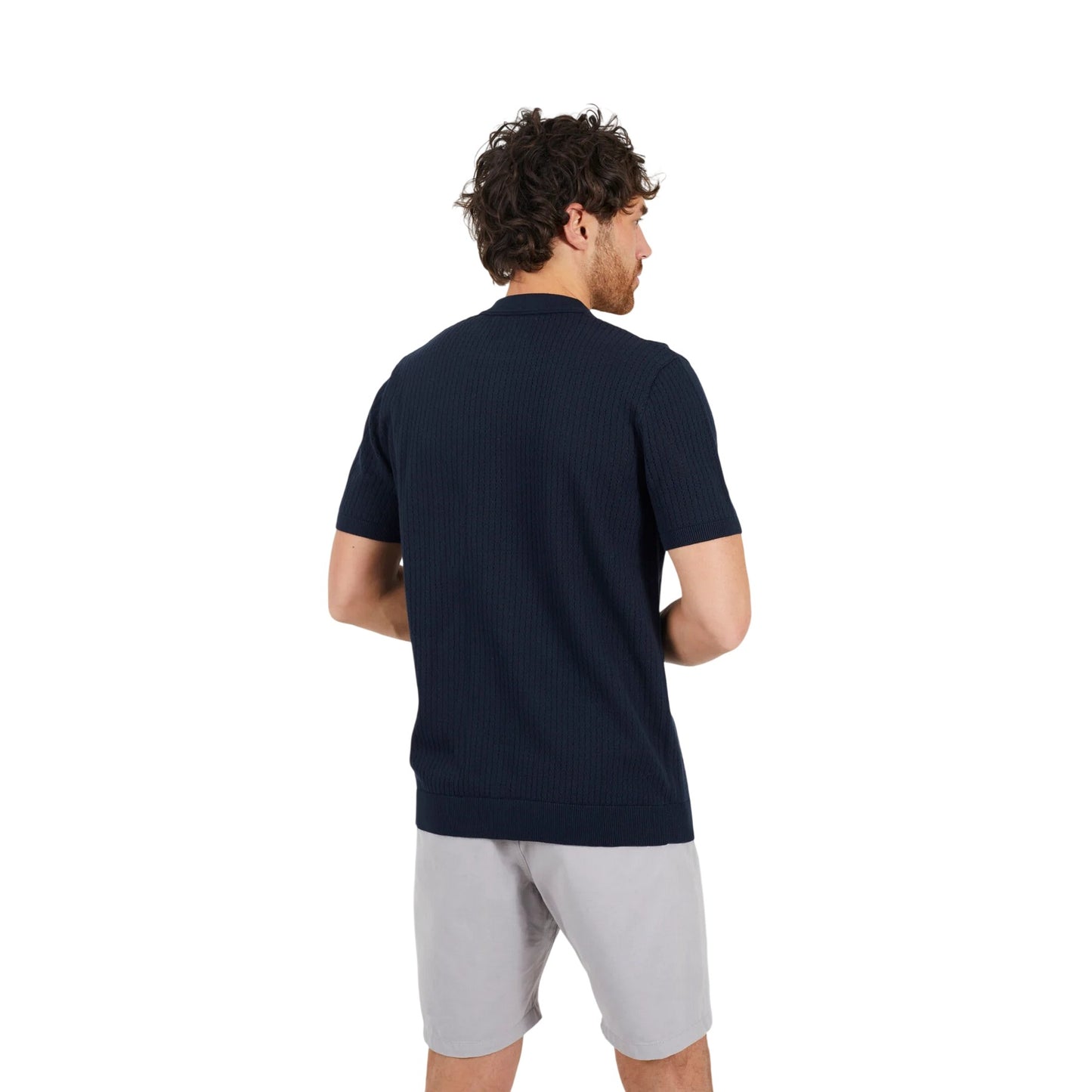 Midnight Navy - Back - Brave Soul Mens Knitted Button-Down Short-Sleeved Polo Shirt