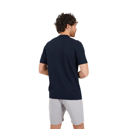 Midnight Navy - Back - Brave Soul Mens Knitted Button-Down Short-Sleeved Polo Shirt