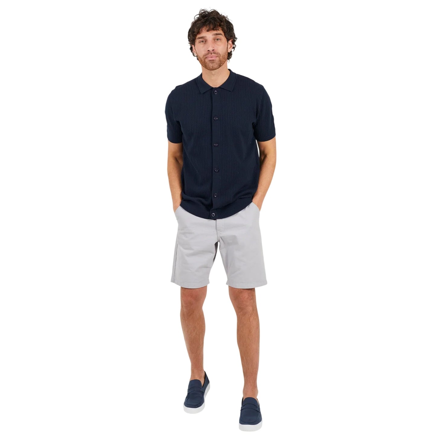 Midnight Navy - Side - Brave Soul Mens Knitted Button-Down Short-Sleeved Polo Shirt