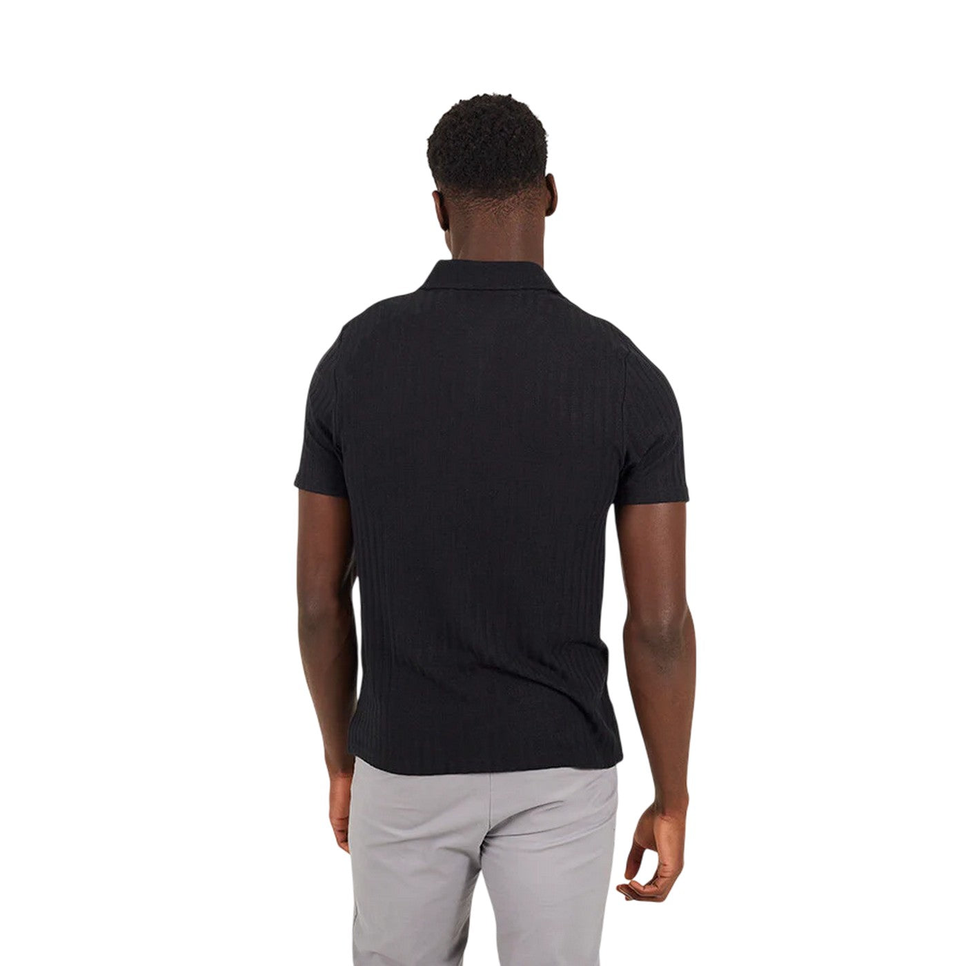 Jet Black - Back - Brave Soul Mens Textured Short-Sleeved Polo Shirt