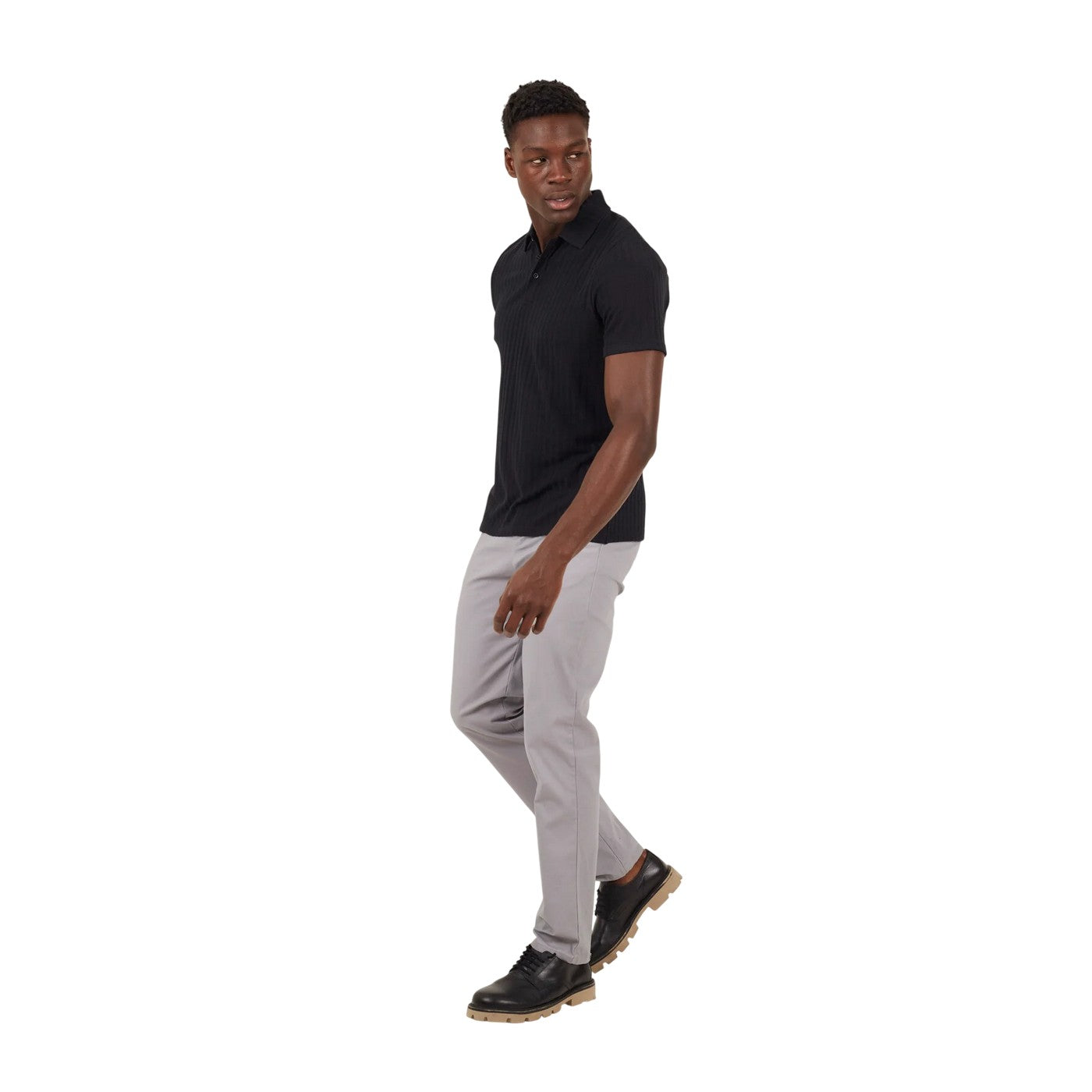 Jet Black - Lifestyle - Brave Soul Mens Textured Short-Sleeved Polo Shirt