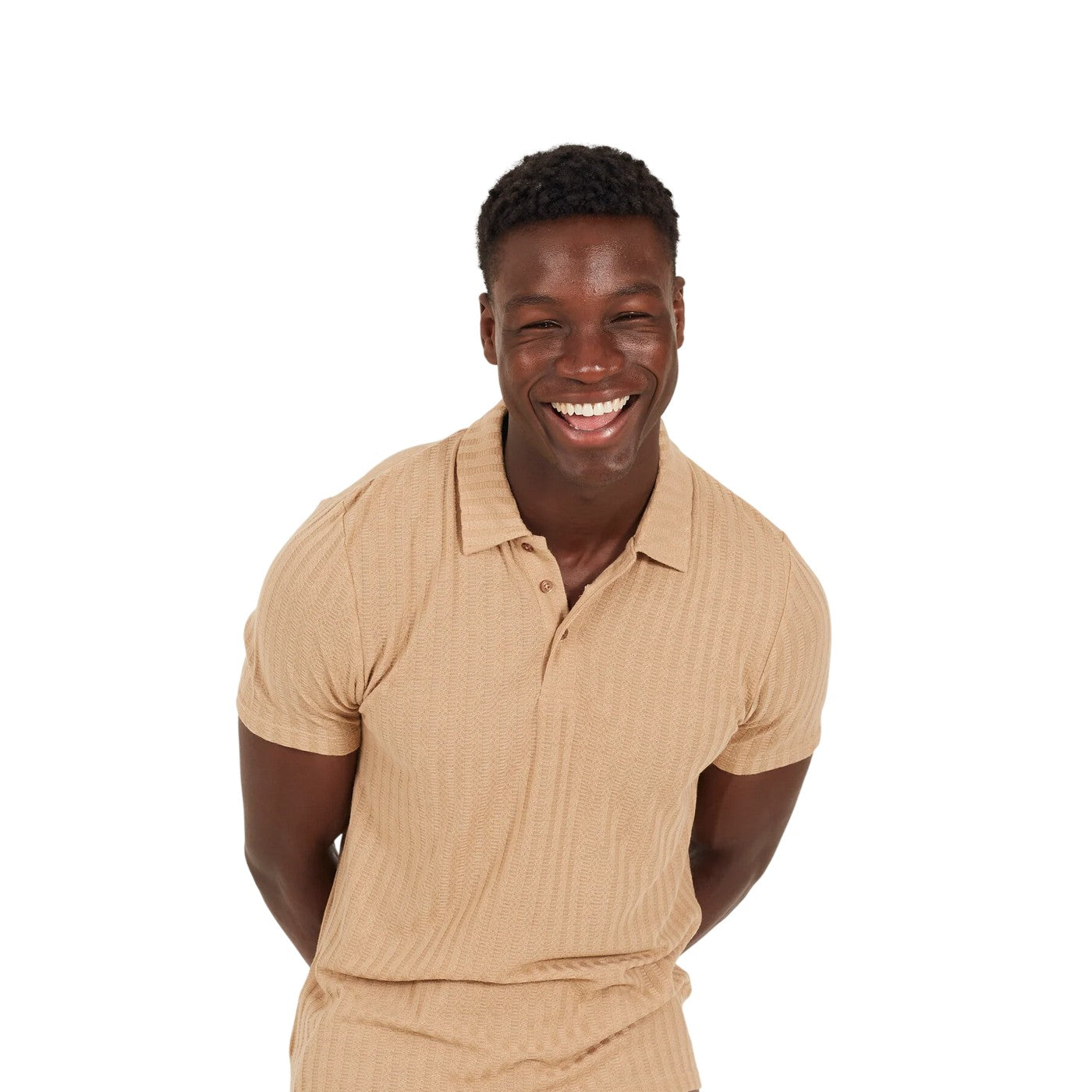 Taupe - Side - Brave Soul Mens Textured Short-Sleeved Polo Shirt