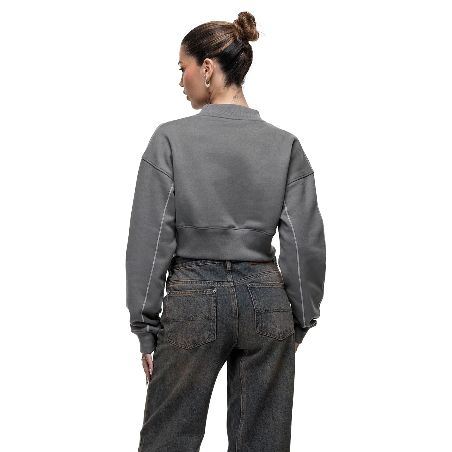 Gunmetal - Back - Brave Soul Womens-Ladies Atelier Cropped Sweatshirt