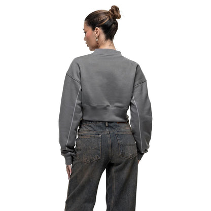 Gunmetal - Back - Brave Soul Womens-Ladies Atelier Cropped Sweatshirt