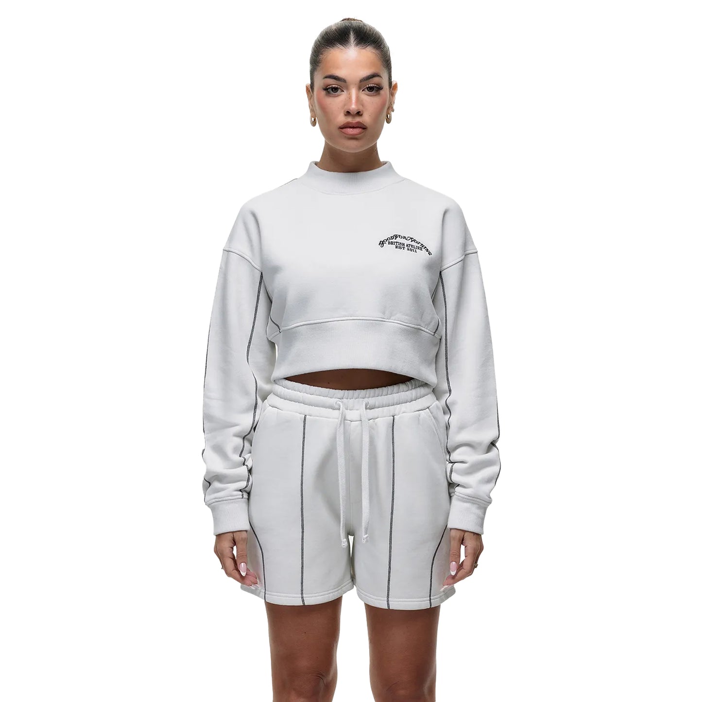 Off White - Front - Brave Soul Womens-Ladies Atelier Cropped Sweatshirt