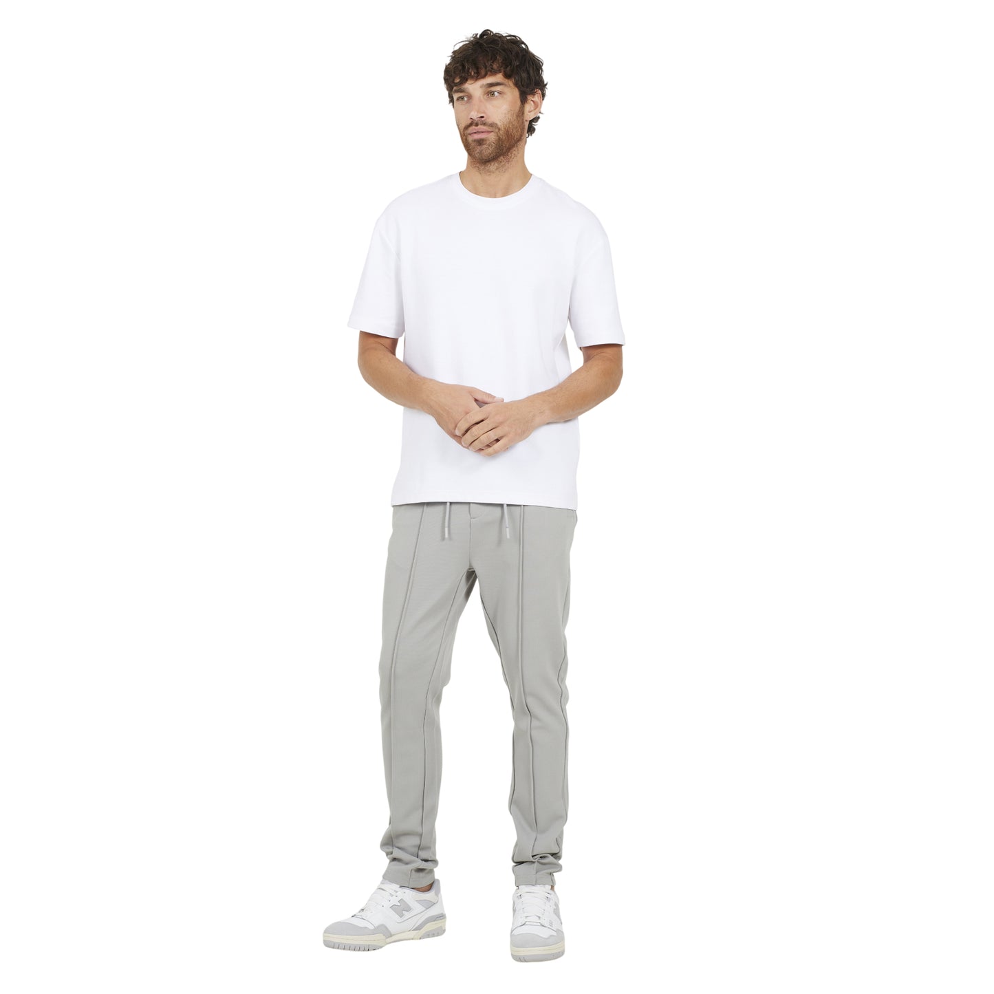 Light Grey - Side - Brave Soul Mens Open Hem Joggers