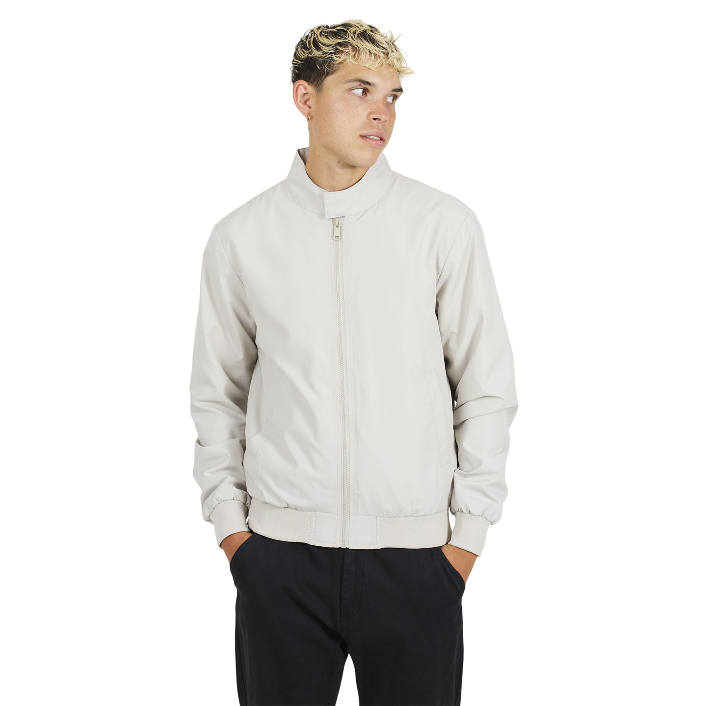 Light Sage - Front - Brave Soul Mens Funnel Neck Harrington Jacket