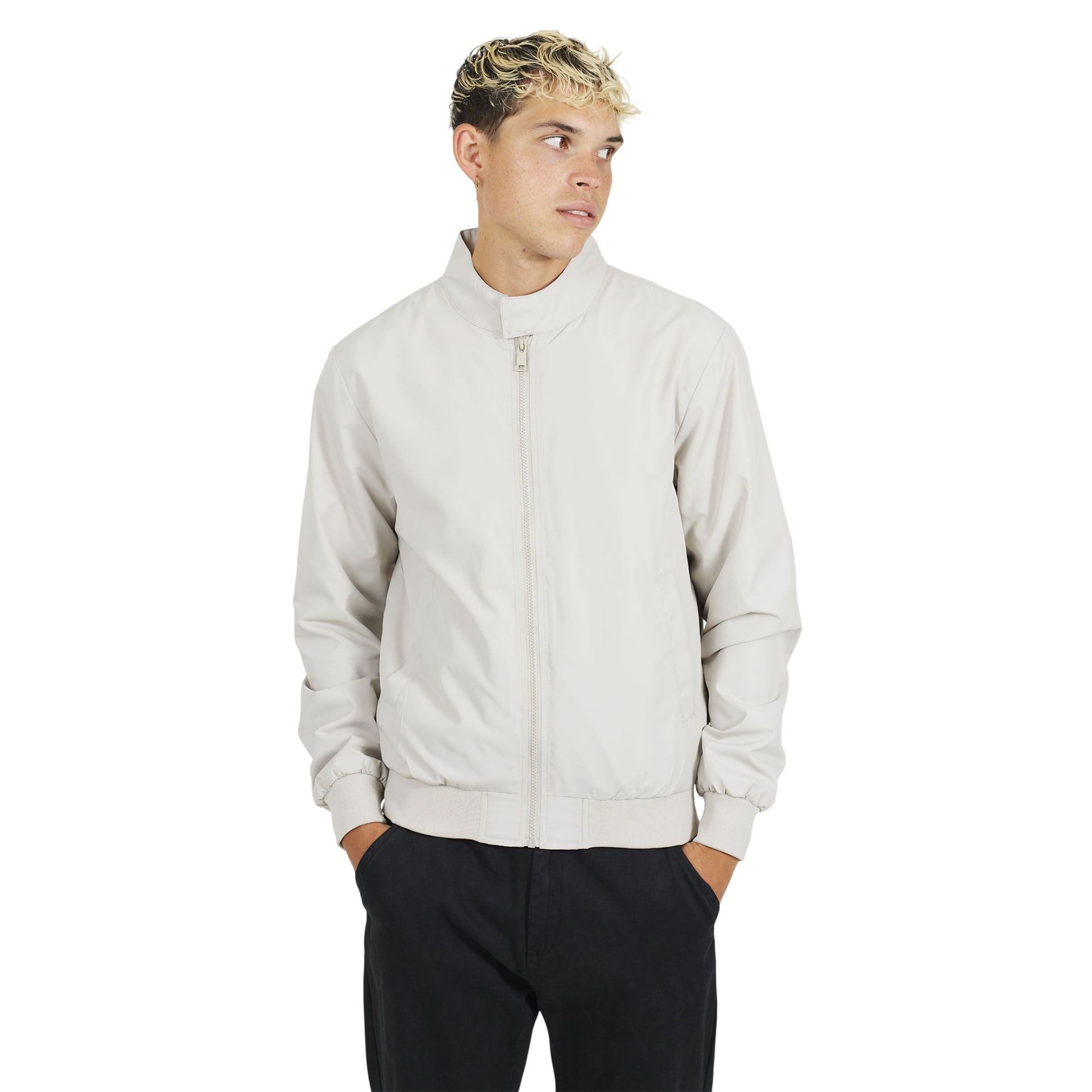 Light Sage - Front - Brave Soul Mens Funnel Neck Harrington Jacket
