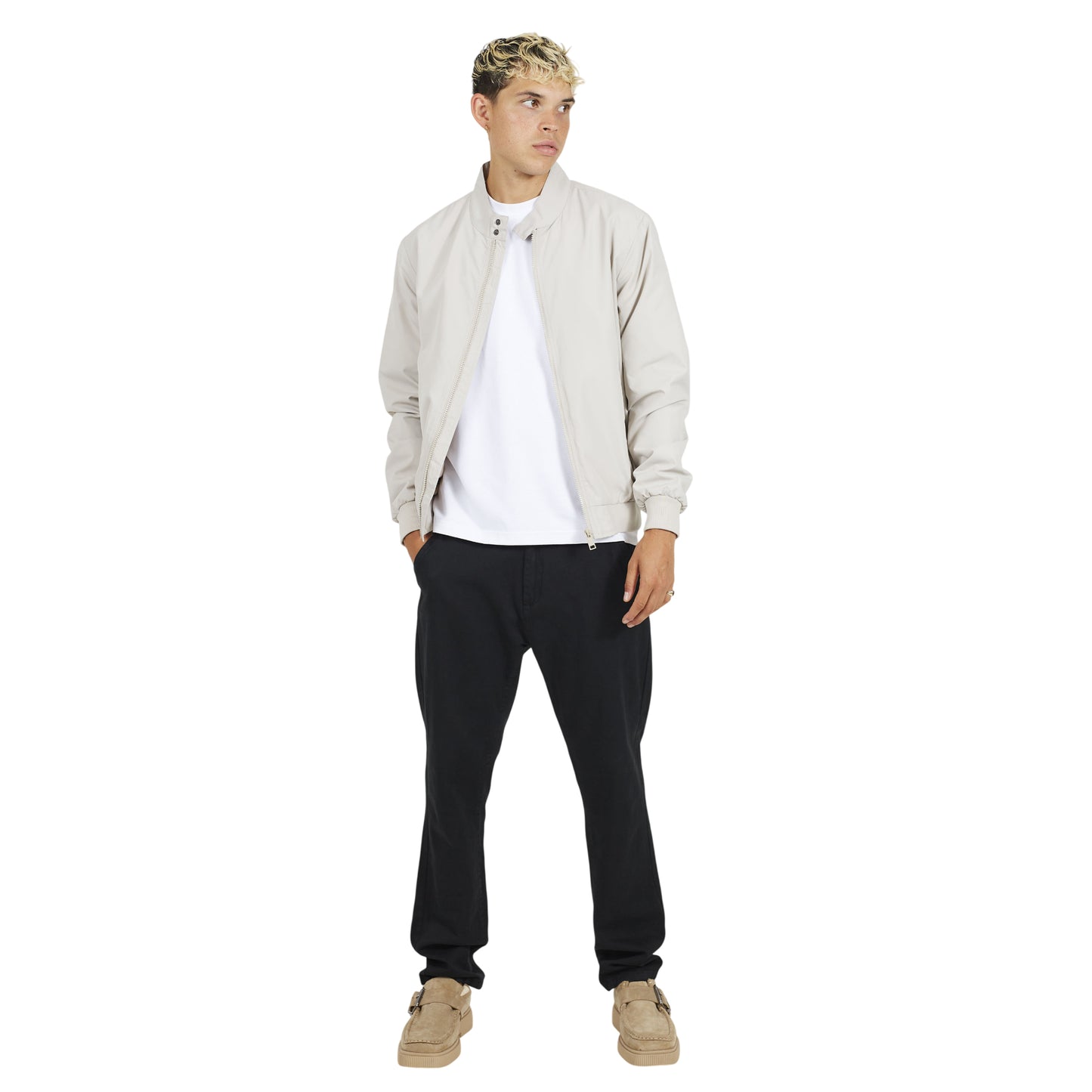 Light Sage - Lifestyle - Brave Soul Mens Funnel Neck Harrington Jacket
