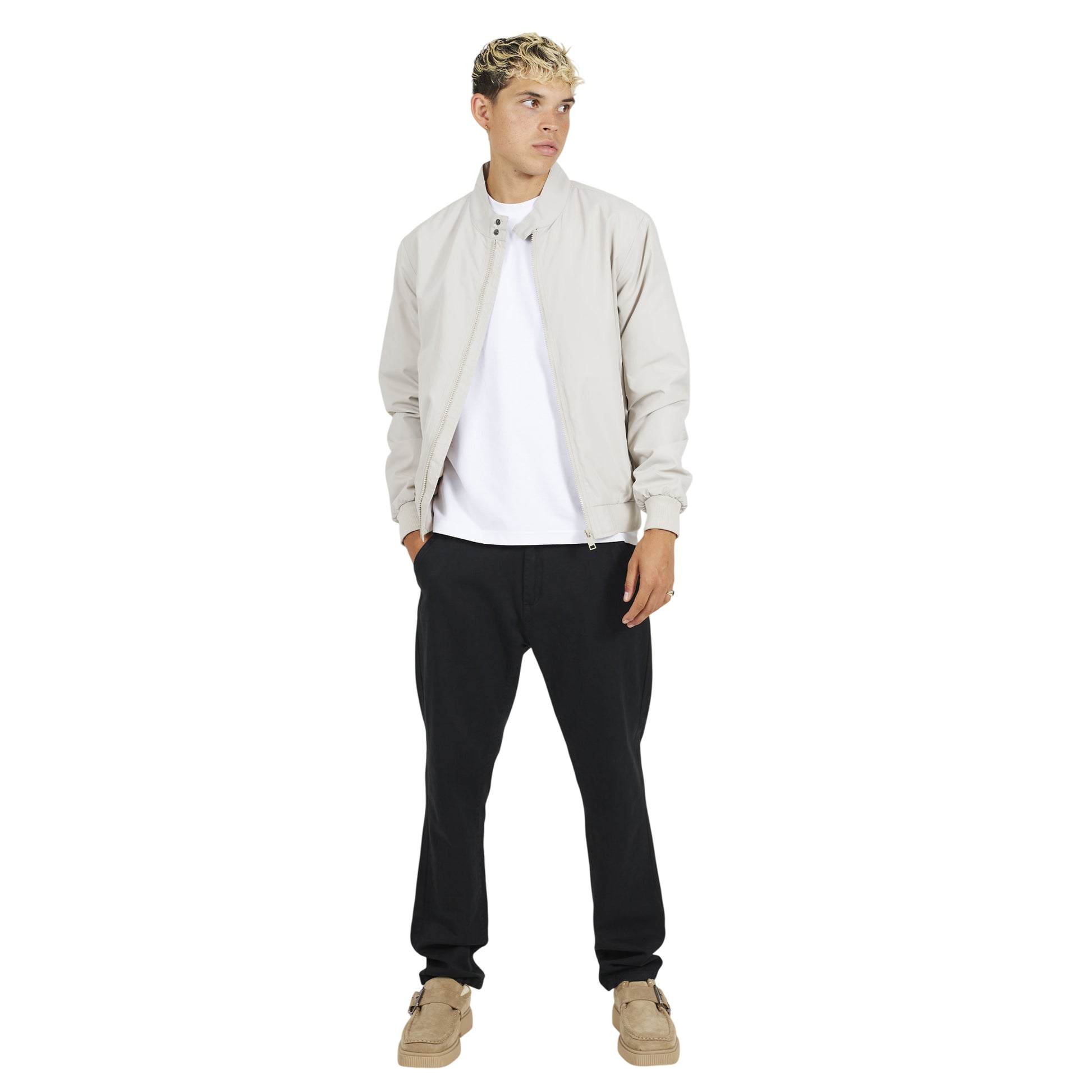 Light Sage - Lifestyle - Brave Soul Mens Funnel Neck Harrington Jacket