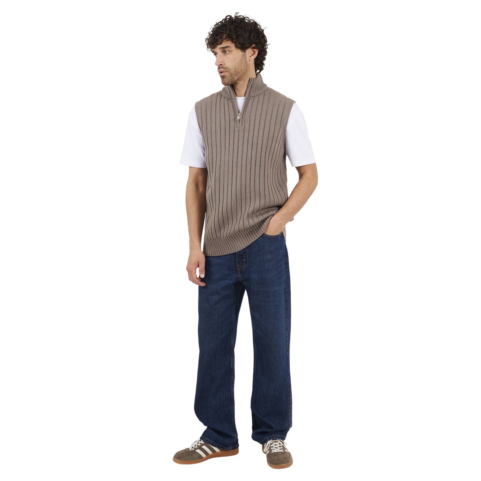 Iron Grey - Lifestyle - Brave Soul Mens Funnel Neck Sleeveless Jumper