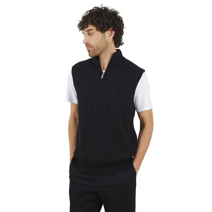 Jet Black - Front - Brave Soul Mens Funnel Neck Sleeveless Jumper