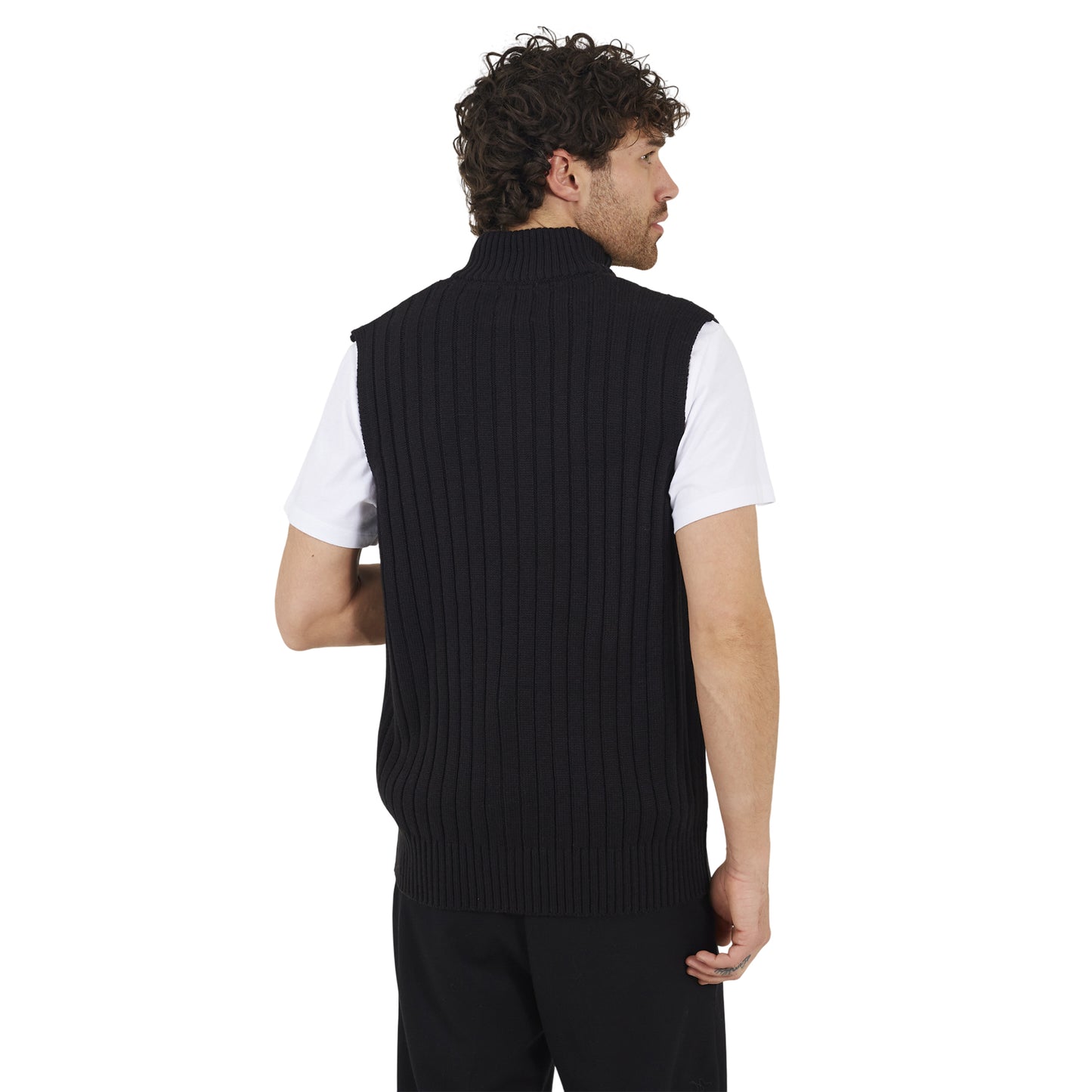 Jet Black - Back - Brave Soul Mens Funnel Neck Sleeveless Jumper