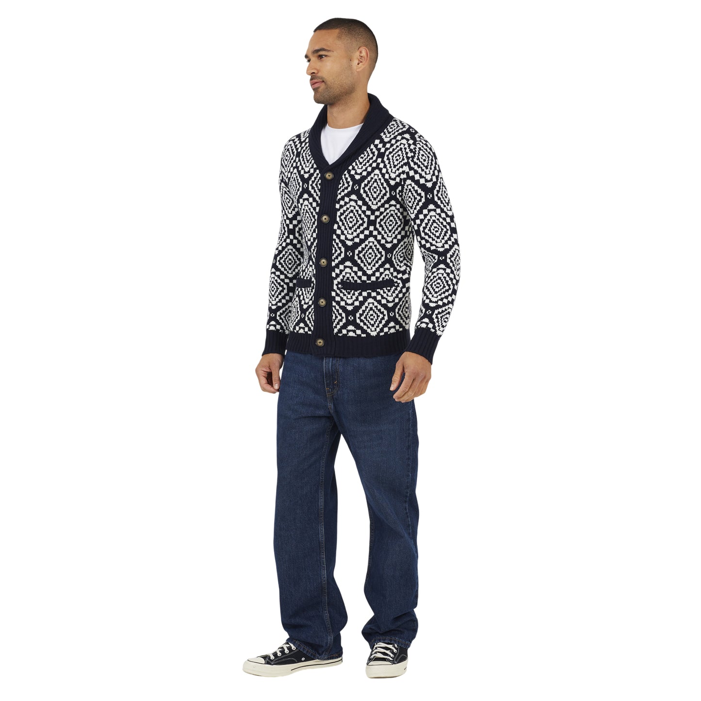 Midnight Navy-Oatmeal - Lifestyle - Brave Soul Mens Shawl Collar Cardigan