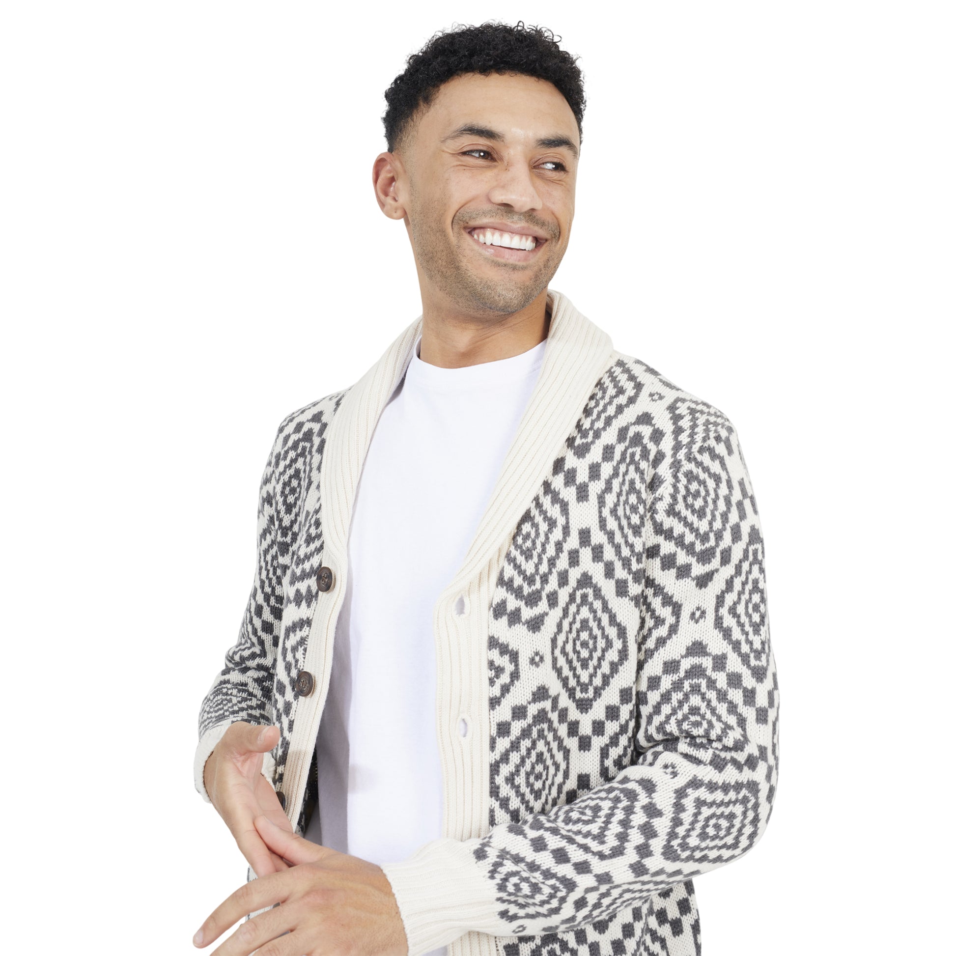 Oatmeal-Slate Grey - Side - Brave Soul Mens Shawl Collar Cardigan