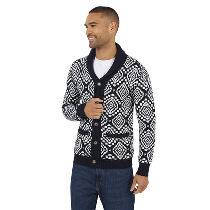 Midnight Navy-Oatmeal - Front - Brave Soul Mens Shawl Collar Cardigan