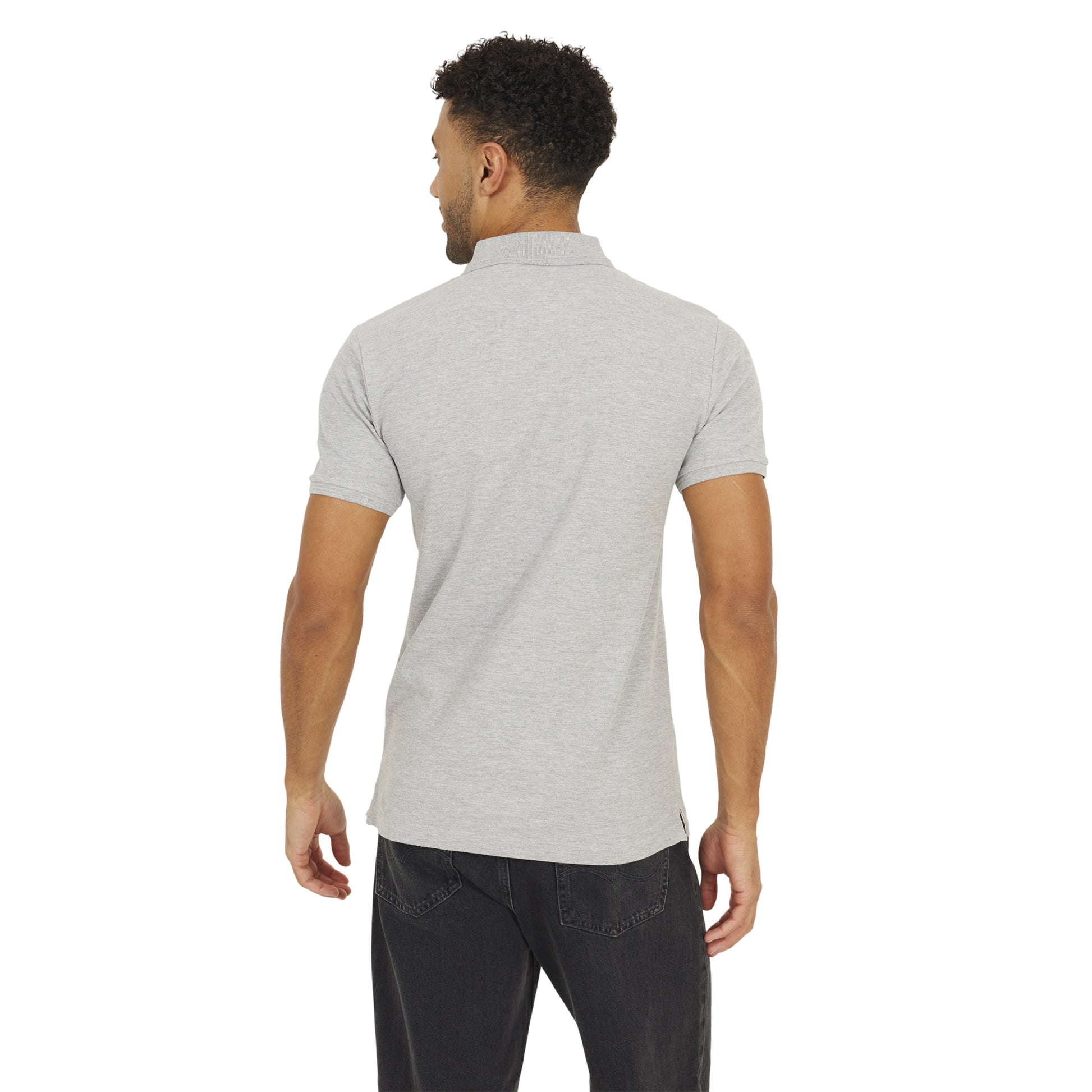 Light Grey Marl - Back - Brave Soul Mens Embroidered Logo Polo Shirt