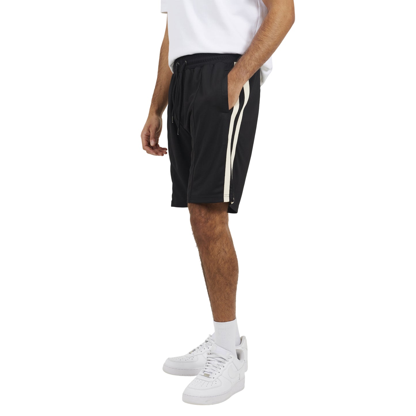 Jet Black - Side - Brave Soul Mens Knitted Tape Shorts